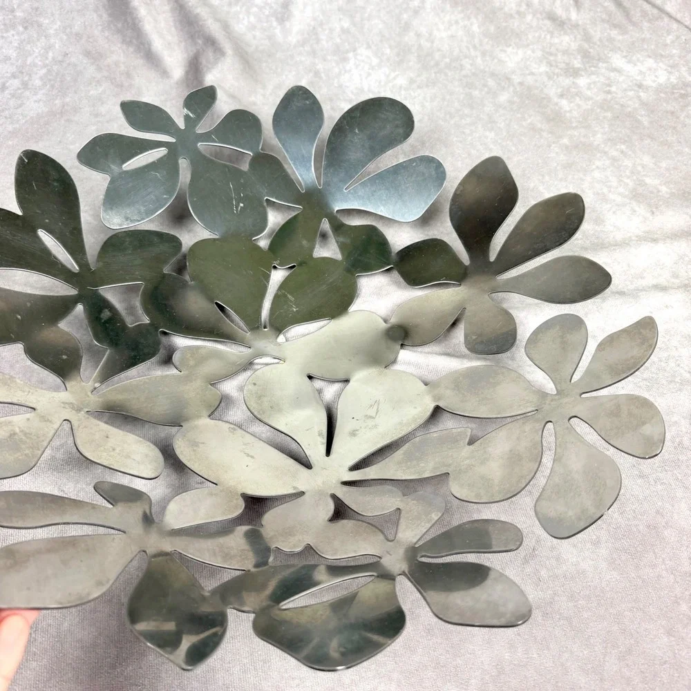 Ikea Stockholm Monika Mulder Bowl Centerpiece Stainless Steel Floral Leaf 17